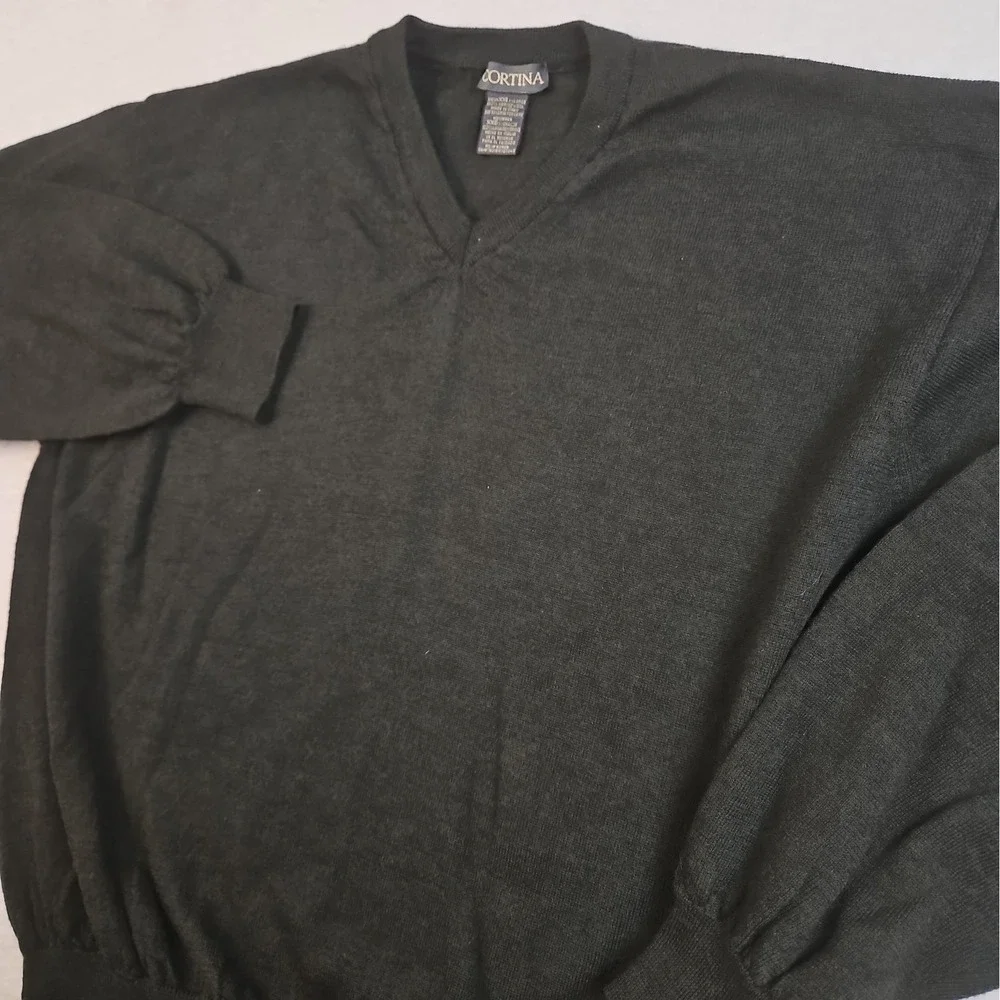 Cortina Men's 100% Merino Wool V‑Neck Sweater Size XXL Made In Italy Soft Warm